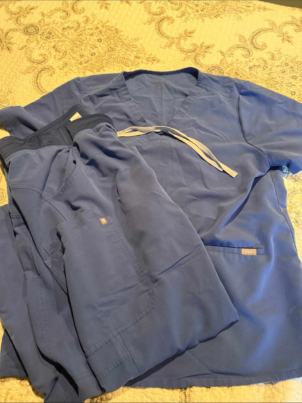 Royal Blue Figs Scrub Set Technical Collection - Set Top and Pants.